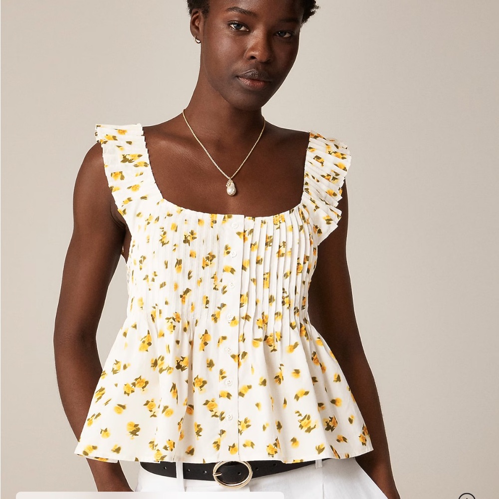 J Crew Floral Ruffle Strap Top - White and Yellow NWT